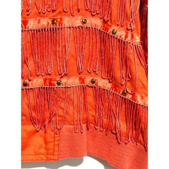 Cowgirl Rock Dance Tassel Fringe studs Jacket top Zip Coral sz L Retro Funky - Picture 2 of 10